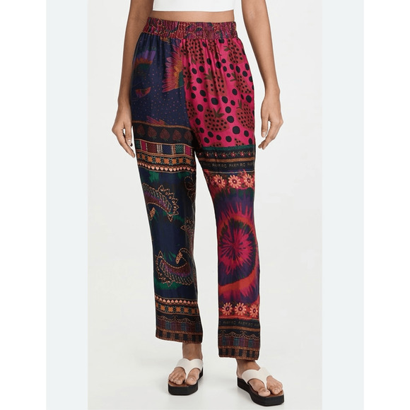 Farm Rio Silk Mixed Scarves Relaxed Print pants - Picture 1 of 7